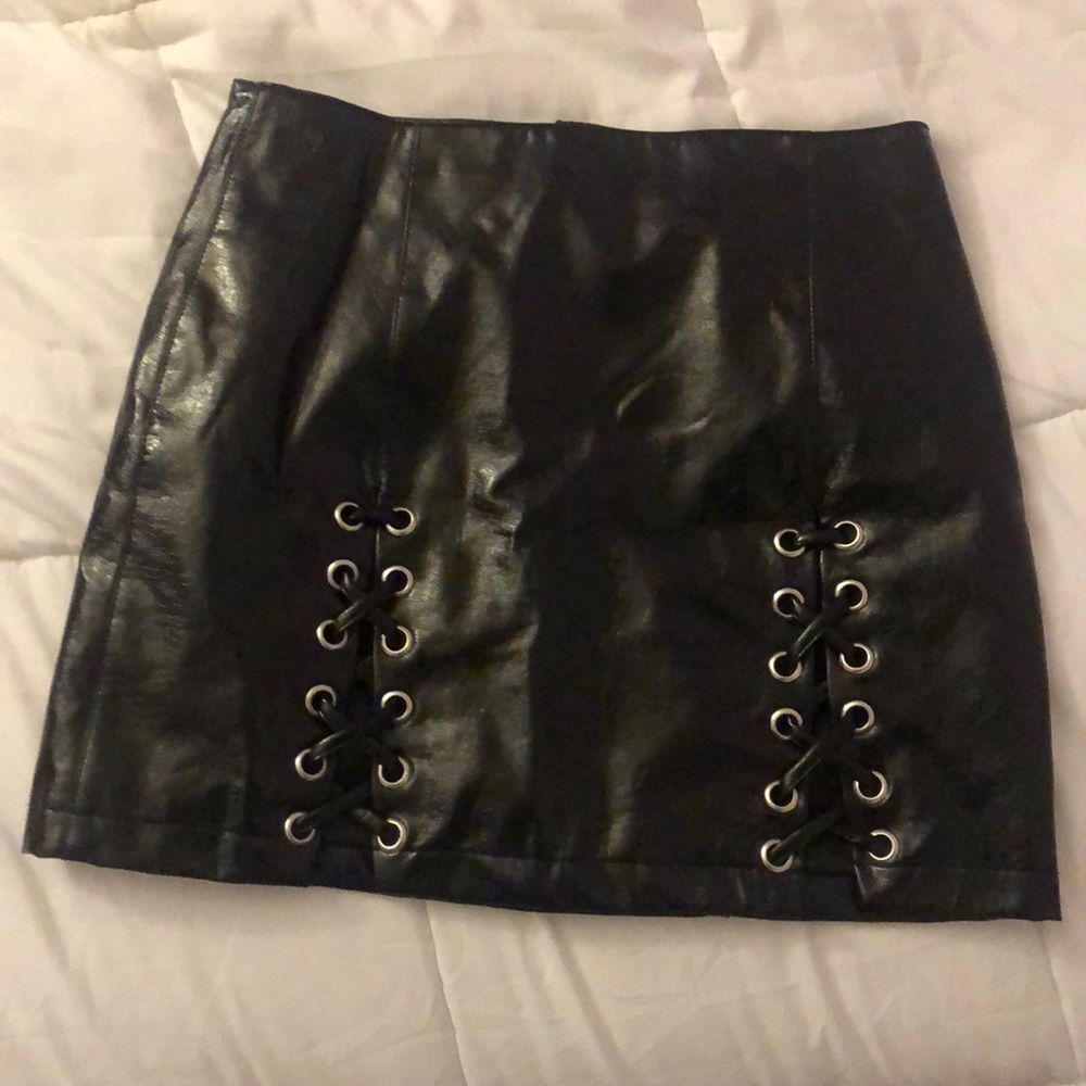 Leather black mini skirt